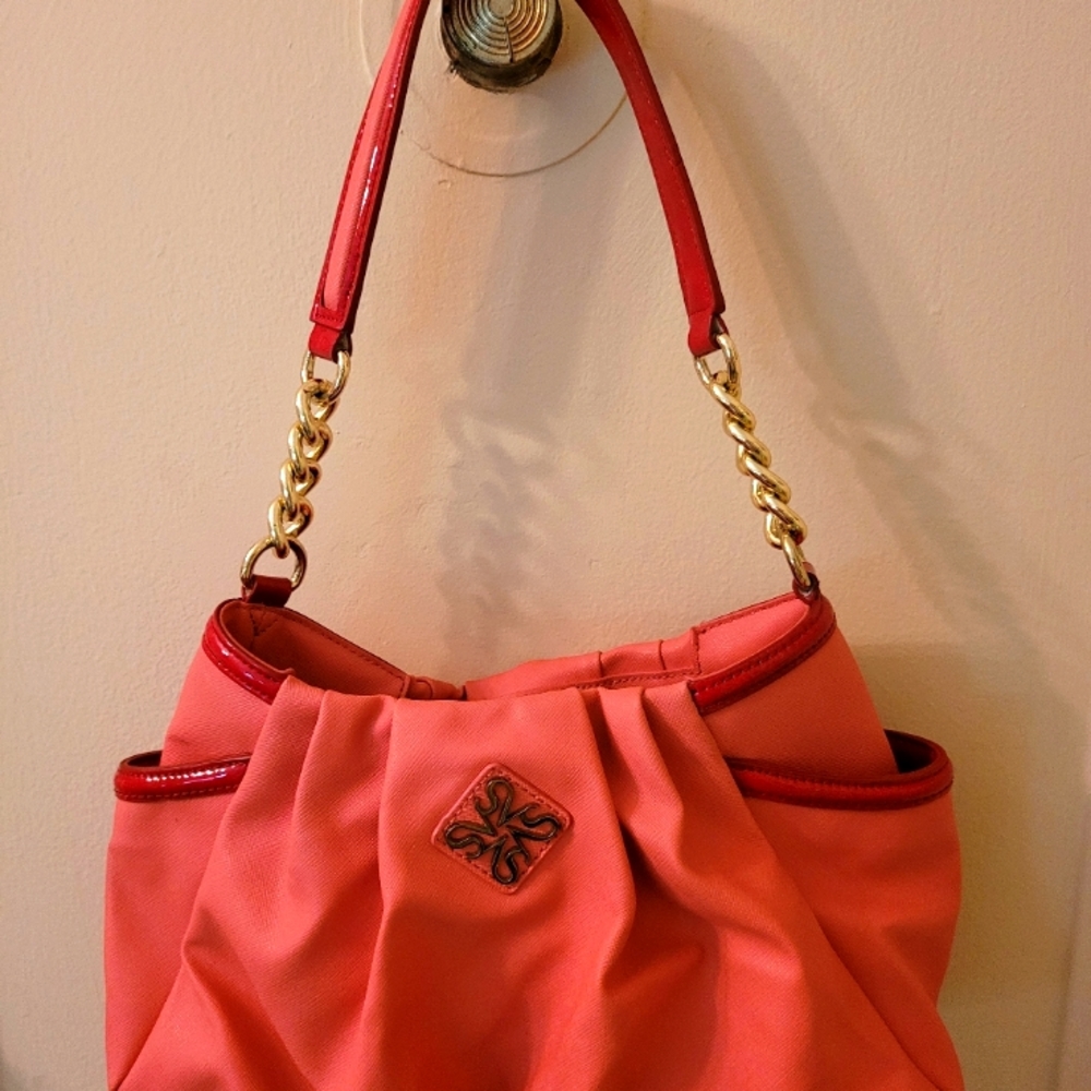 Simply Vera Coral Faux Leather Hobo with Patent Trim